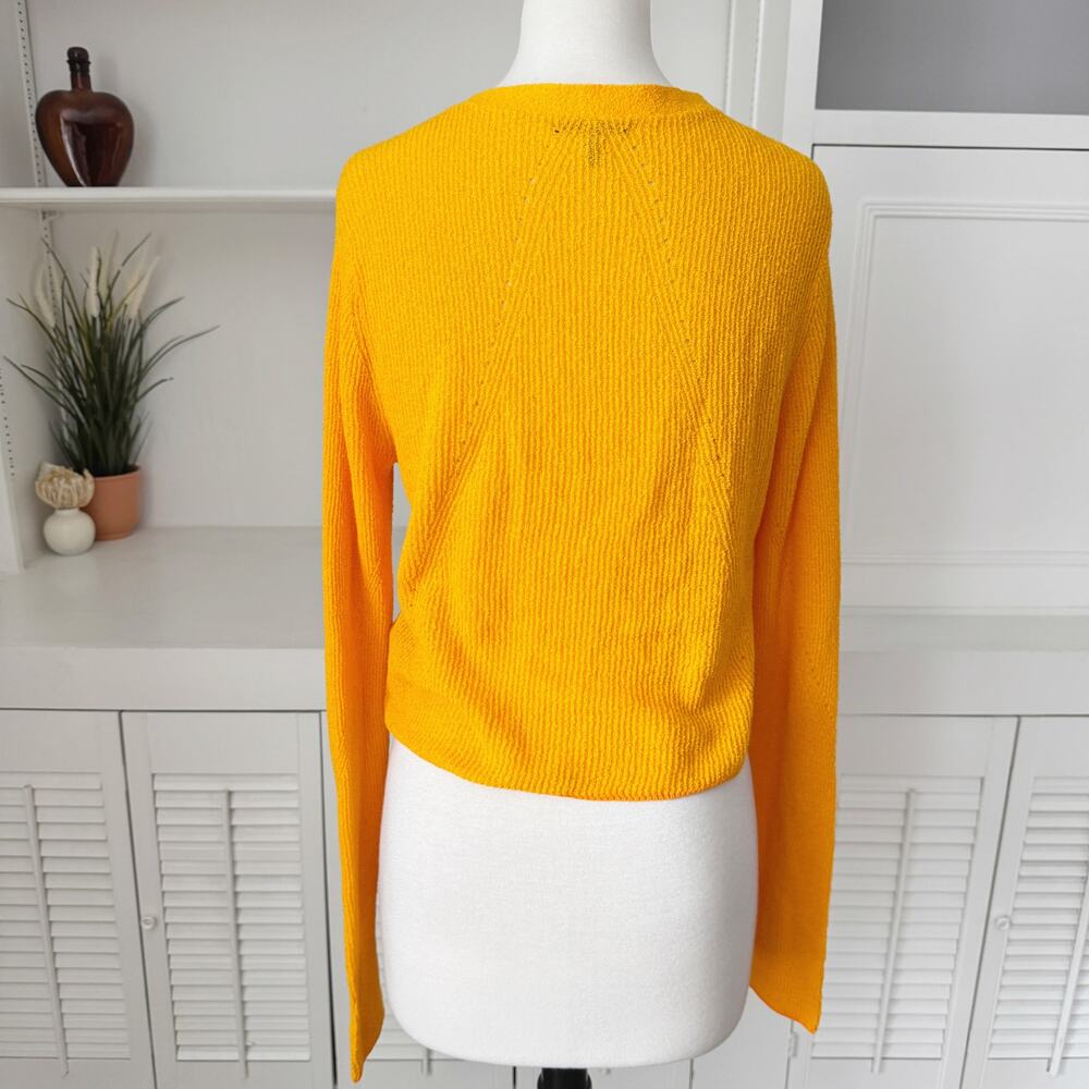 Rag & Bone Yellow Orange Pointelle Knit Soleil Cropped Cardigan Sweater Size L - Picture 5 of 7